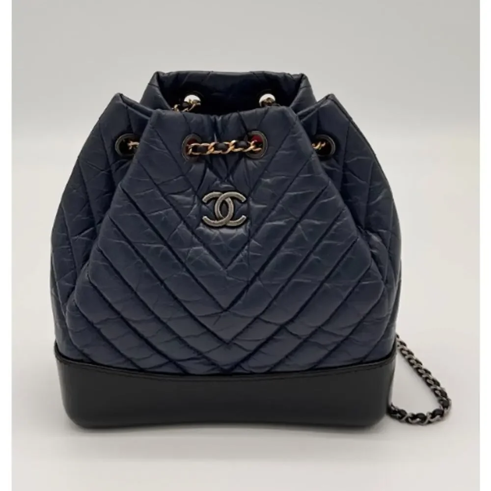 Chanel Gabrielle Backpack Navy Aged Calfskin Mixed Metal Chain 2019